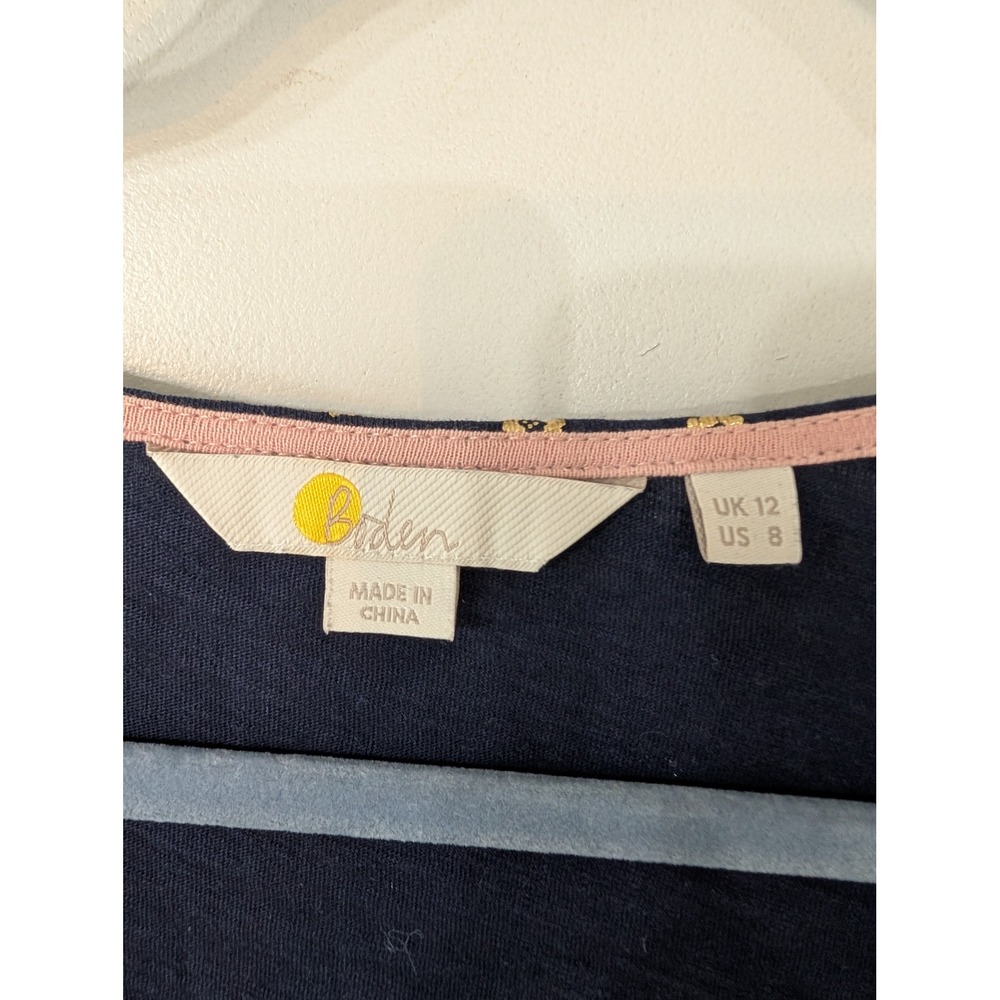 Boden Foil Floral Dot Cotton Cardigan Top V-Neck US 8 navy blue lightweight - Picture 3 of 8